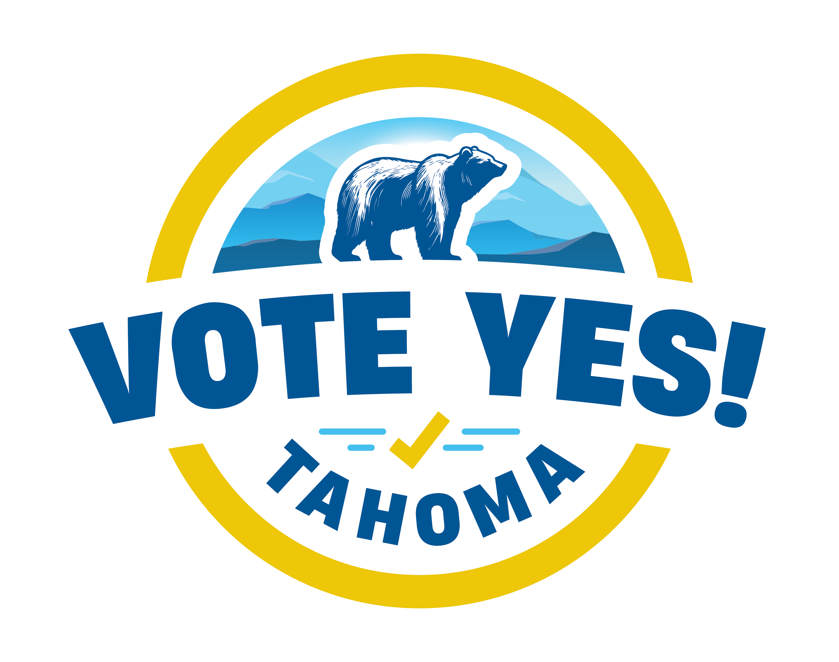 Vote Yes Tahoma Logo | A bear walking in front of a sunrise.